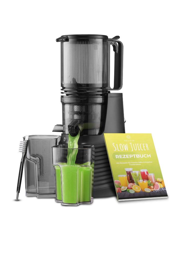 VELOJA Slow Juicer Pro Kaltpresse Entsafter für ganzes Obst Gemüse U. Rezeptbuch