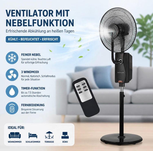 MAUK 16” Standventilator mit Sprüh-Nebel-Kühlung – 80 W