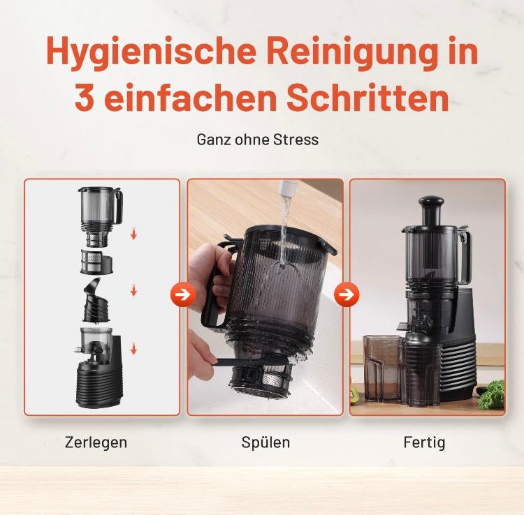 VELOJA Slow Juicer Pro Kaltpresse Entsafter für ganzes Obst Gemüse U. Rezeptbuch