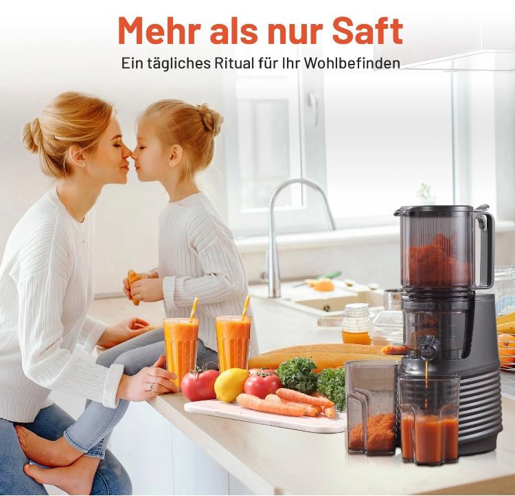 VELOJA Slow Juicer Pro Kaltpresse Entsafter für ganzes Obst Gemüse U. Rezeptbuch